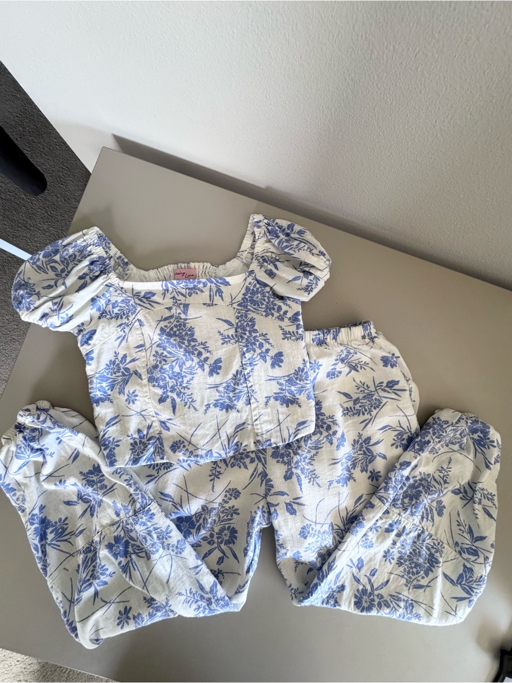 Paisley Lane blue floral 2pc Crop Top & Harem Pants Set Girls Size 8 - Picture 3 of 15